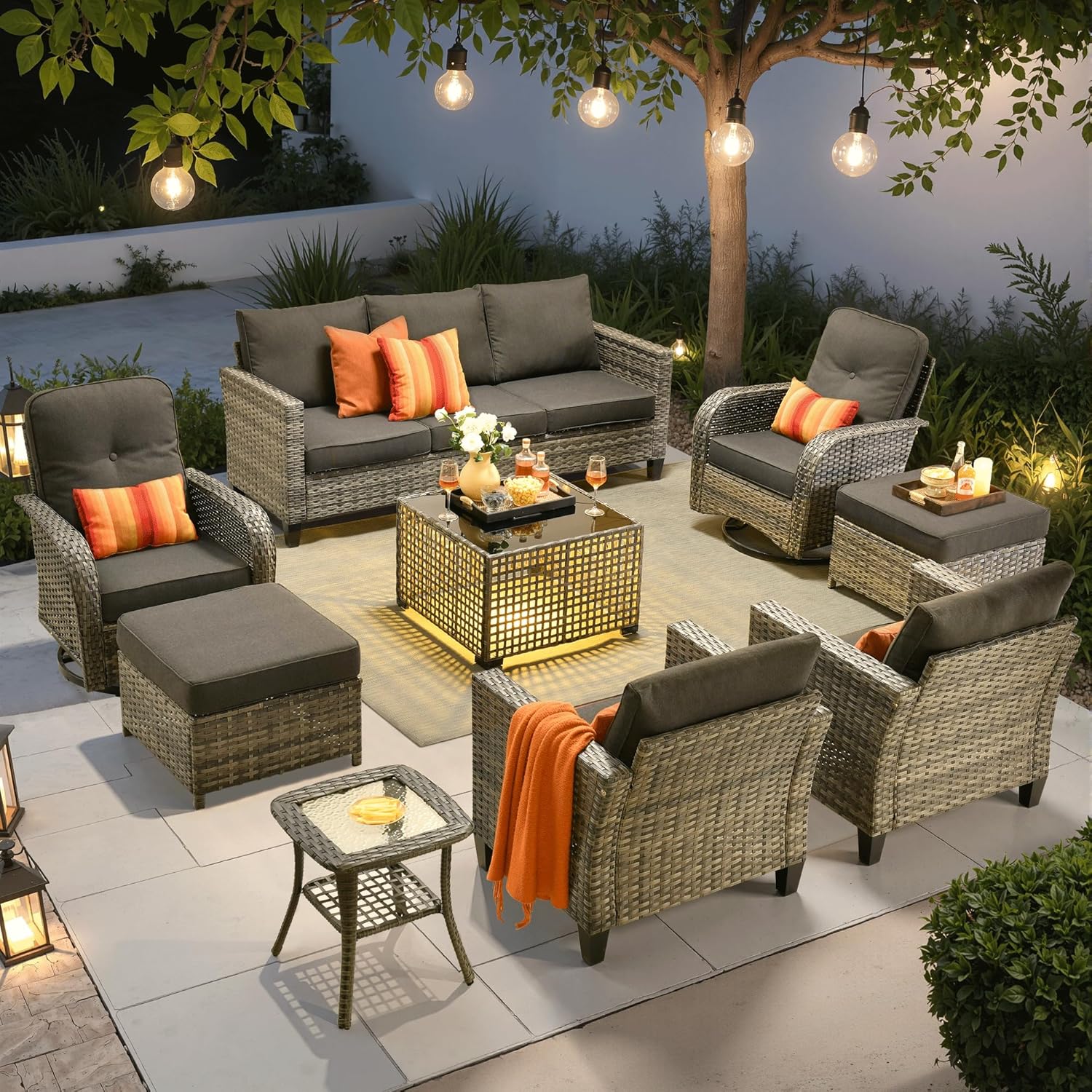 ovios 9 Pieces Patio Furniture Set with Swivel Rocking Chairs