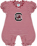 College Baby Striped Puff Sleeve Romper - Team Logo, Soft Cotton