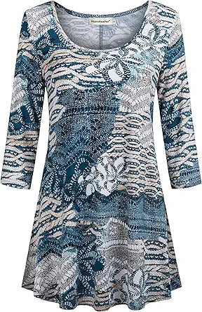 Nandashe Womens 3/4 Sleeves Floral Tunic Shirts for Summer