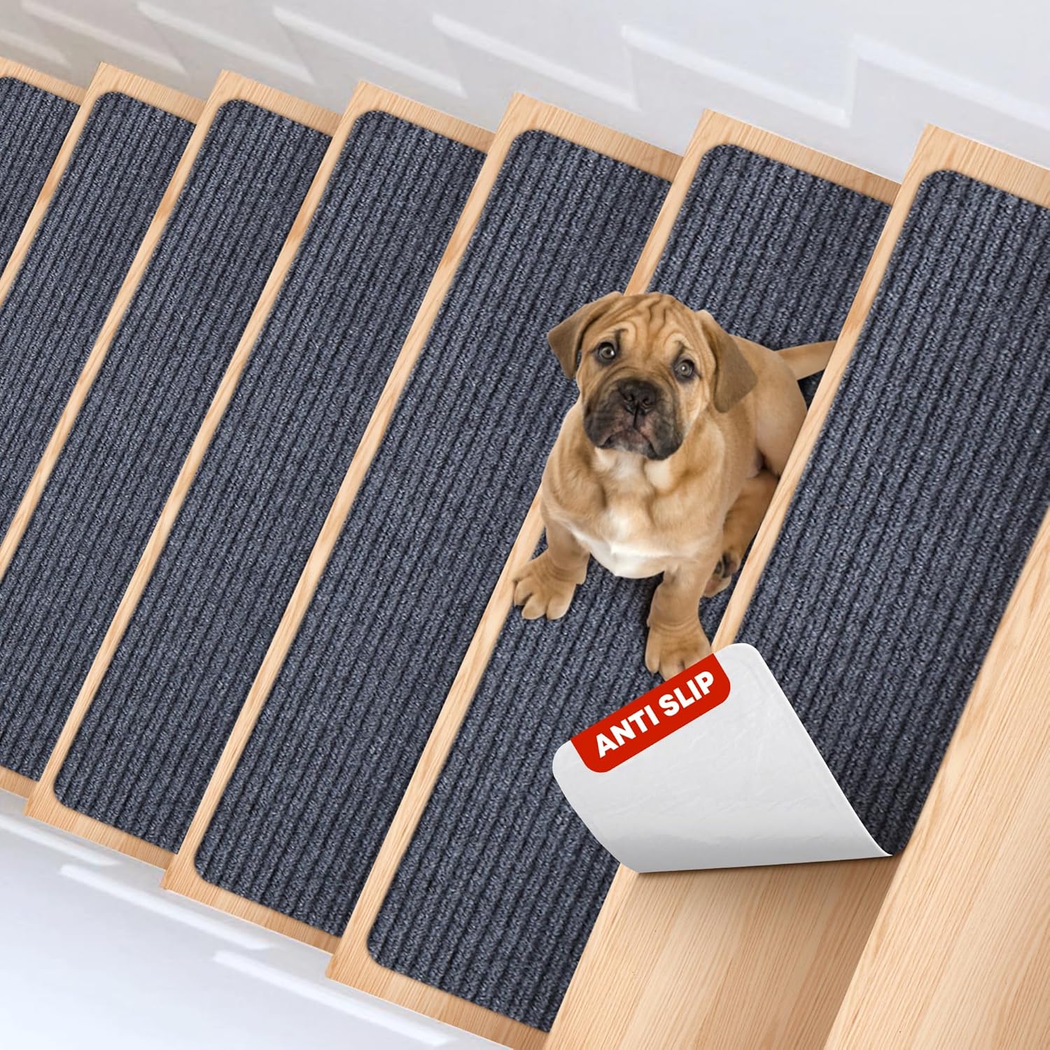Non-Slip Carpet Stair Treads for Safety - 15 Pack Gray