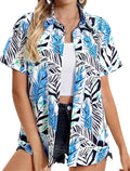 Womens Hawaiian Shirt Soft Cool Summer V Neck Button Up - Breezy Fit