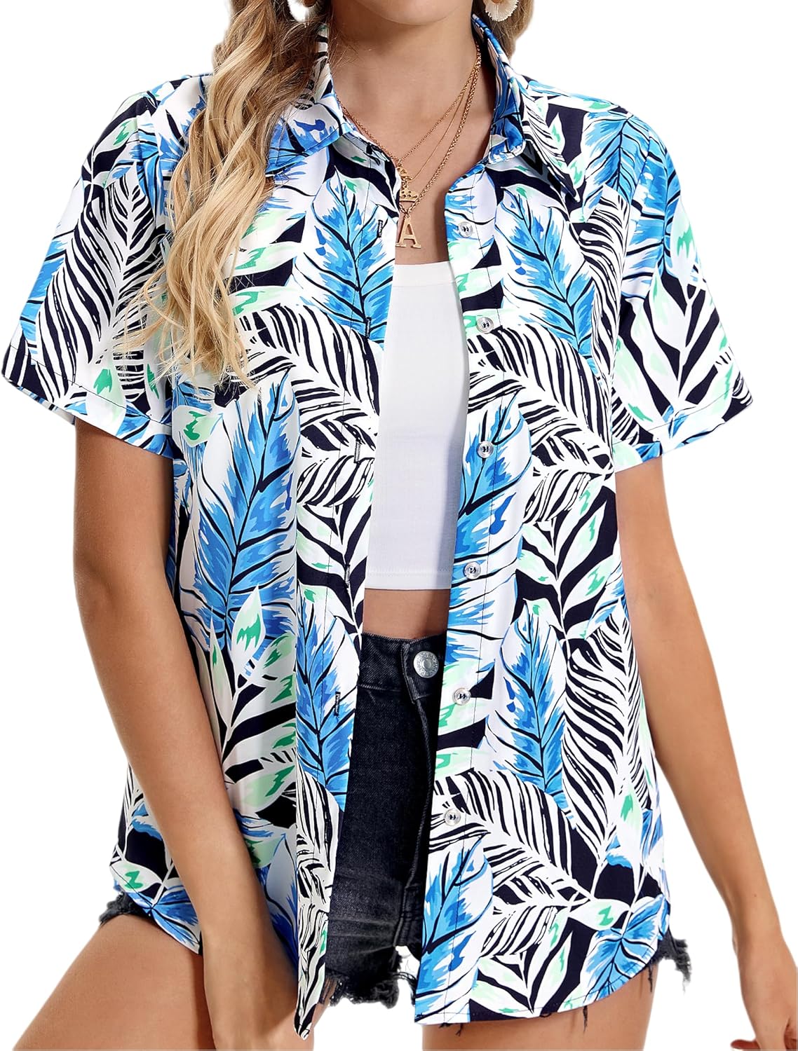 Womens Hawaiian Shirt Soft Cool Summer Floral V Neck T-Shirt