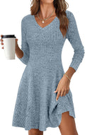 Women Long Sleeve Ribbed Knit Short Dress - Flattering Fall Sweater