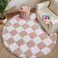 Checkered Rug 4x4 Pink and White Shag Rug - Super Soft Washable