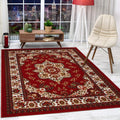 8x10 Maroon Oriental Low Profile Area Rug - Non-Skid Indoor
