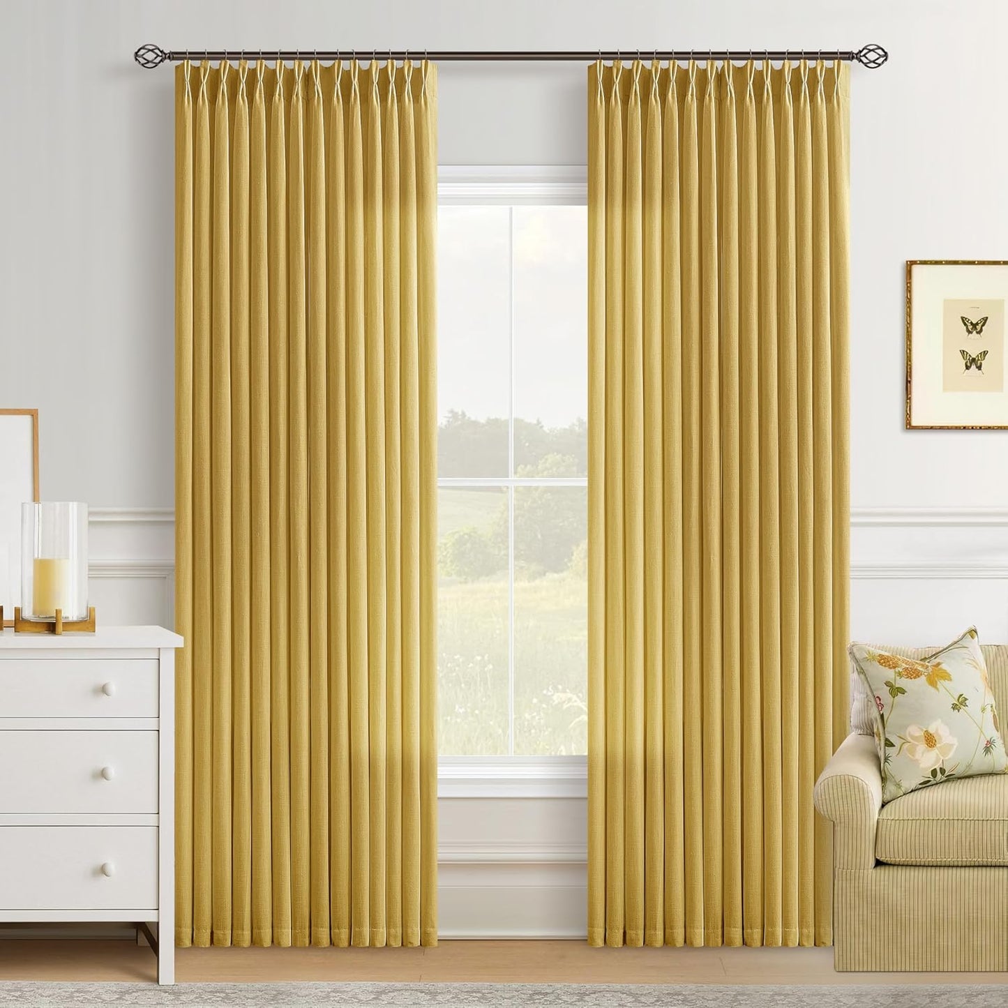 Mustard Yellow Linen Curtains for Living Room and Bedroom Decor