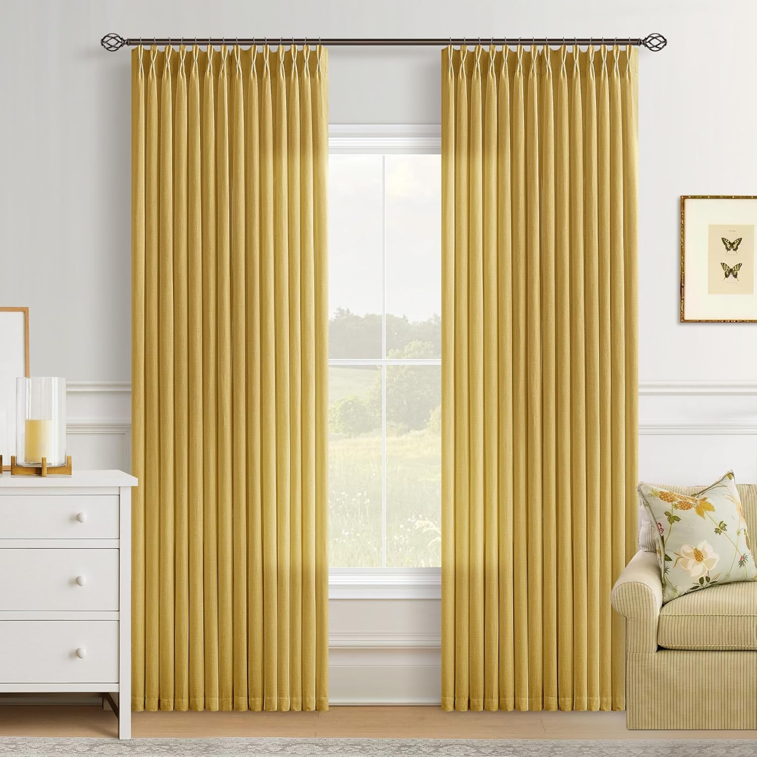 Mustard Yellow Linen Curtains for Living Room and Bedroom Decor