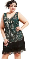 Women's Beaded 1920s Flapper Dress V Neck with Fringe - Elegant Party