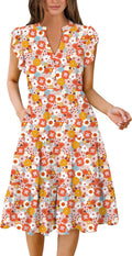 Womens Summer Dress Ruffle Sleeve V Neck Midi - Flowy Tiered Boho