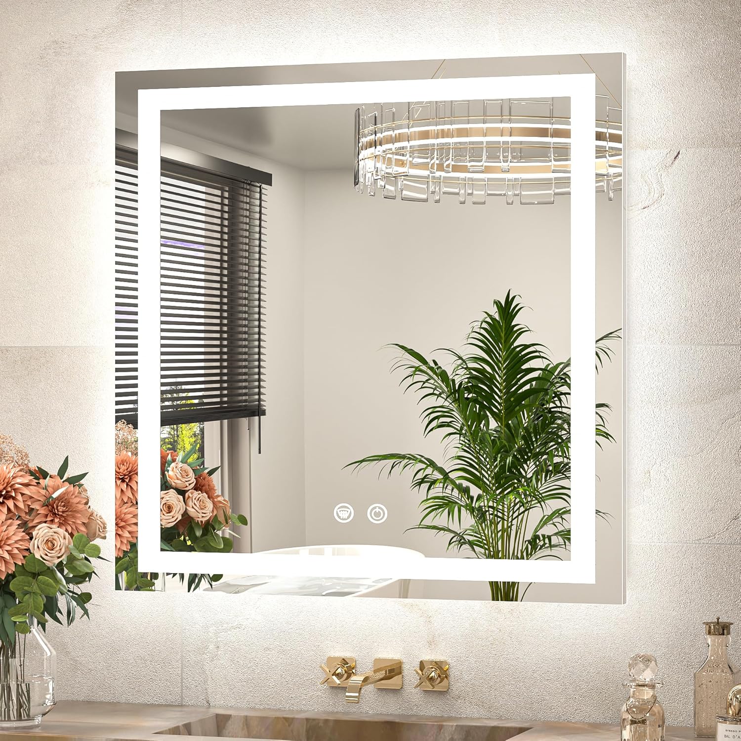 TETOTE 30 x 30 Inch LED Bathroom Mirror with Frontlit and Backlit