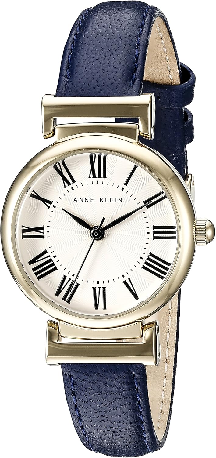 Anne Klein Women's Leather Strap Watch with Navy Blue Design