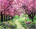 118 in x 95 in Spring Backdrop Flower Tree Garden Path - Photo