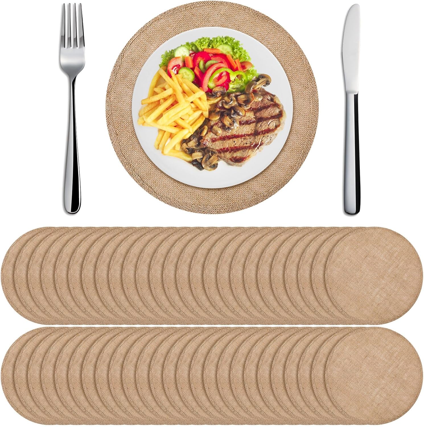 Yunlly Set of 48 Burlap Round Placemats for Rustic Decor