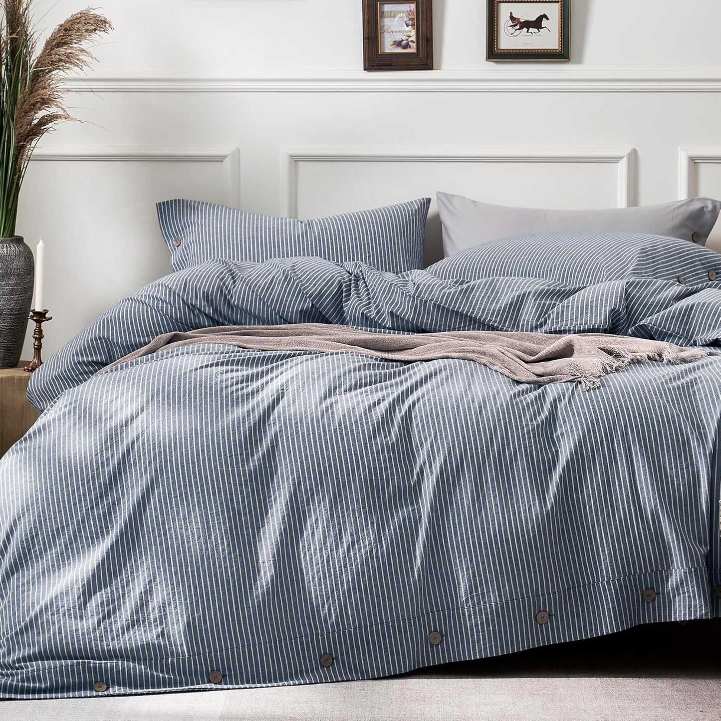 JELLYMONI Cotton Duvet Cover Queen Size - Soft Blue Stripes