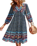 Women Casual Spring Summer V Neck Ruffle Floral Mini Dress - Flowy
