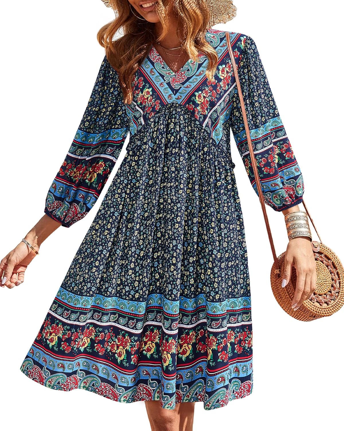 BTFBM Women Casual Spring Summer Dresses V Neck Ruffle Floral