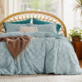 Bedsure Boho Duvet Cover King Size - Dusty Blue Tufted Comfort