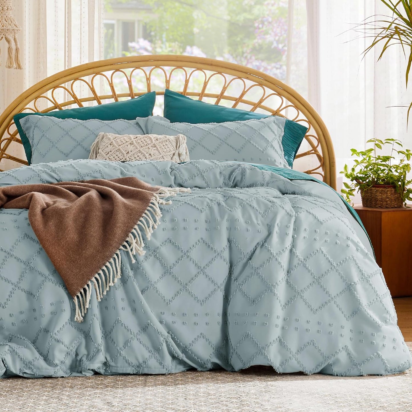 Boho Duvet Cover King Size - Dusty Blue Soft Bedding Set