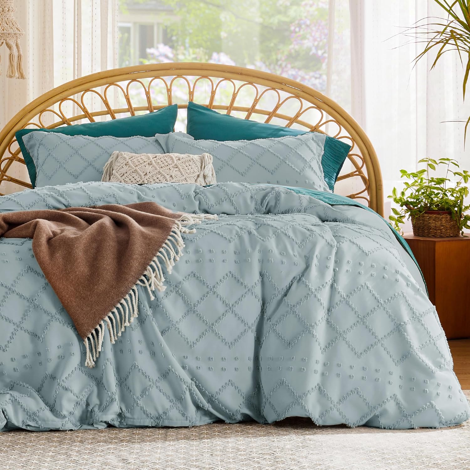 Boho Duvet Cover King Size - Dusty Blue Soft Bedding Set