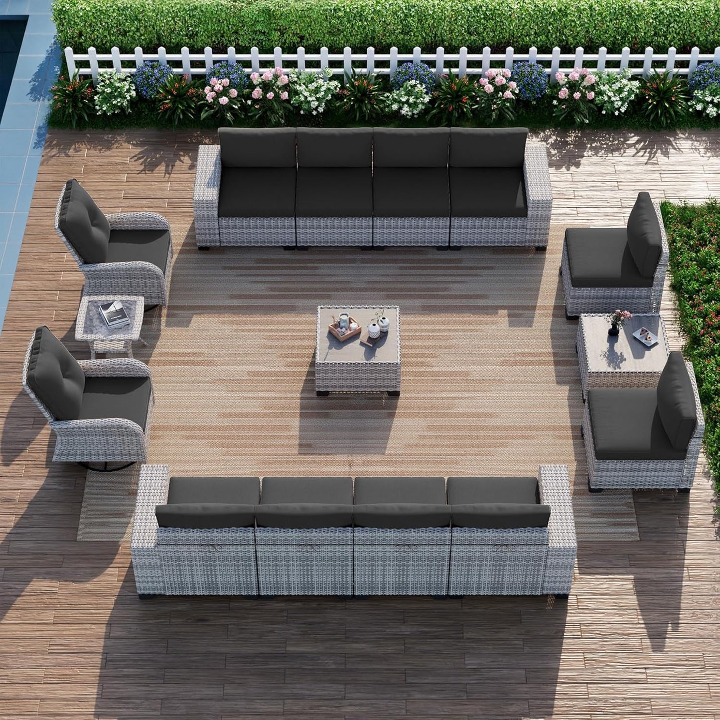 15-Piece Outdoor Patio Furniture Set with Rocking Swivel Chair