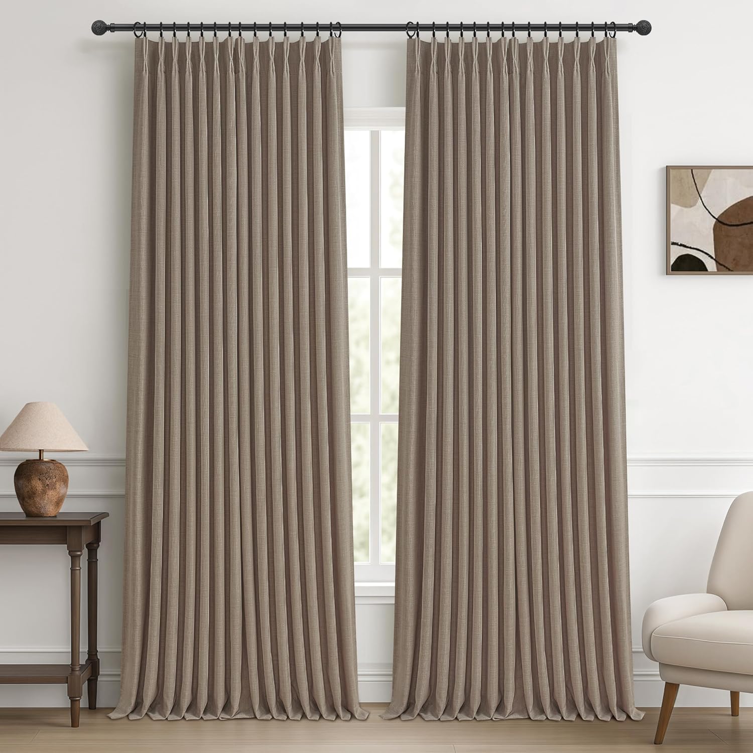 Dark Flax Heavy Burlap Room Darkening Curtains for Bedroom