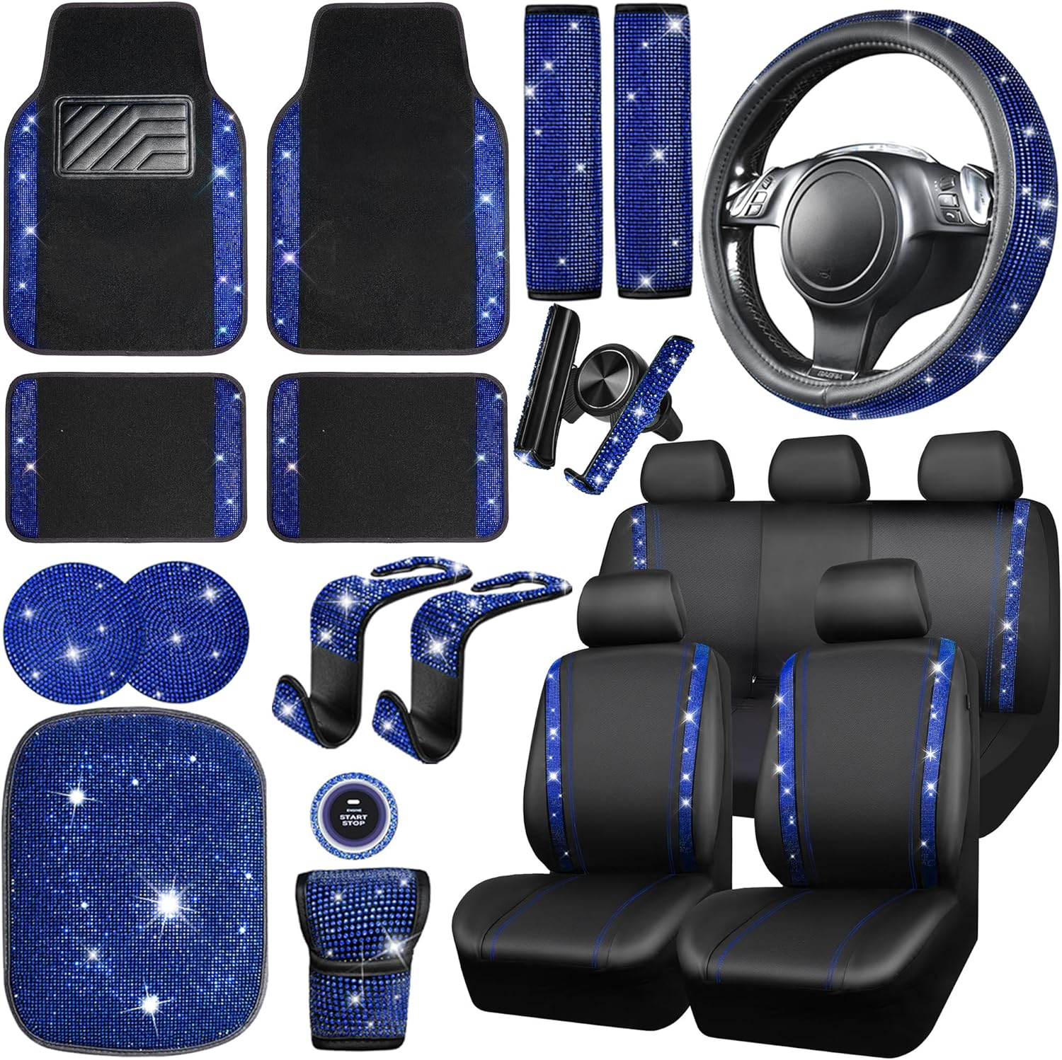 Bling Diamond Car Accessories Set for Women by CAR PASS - 23 PCS
