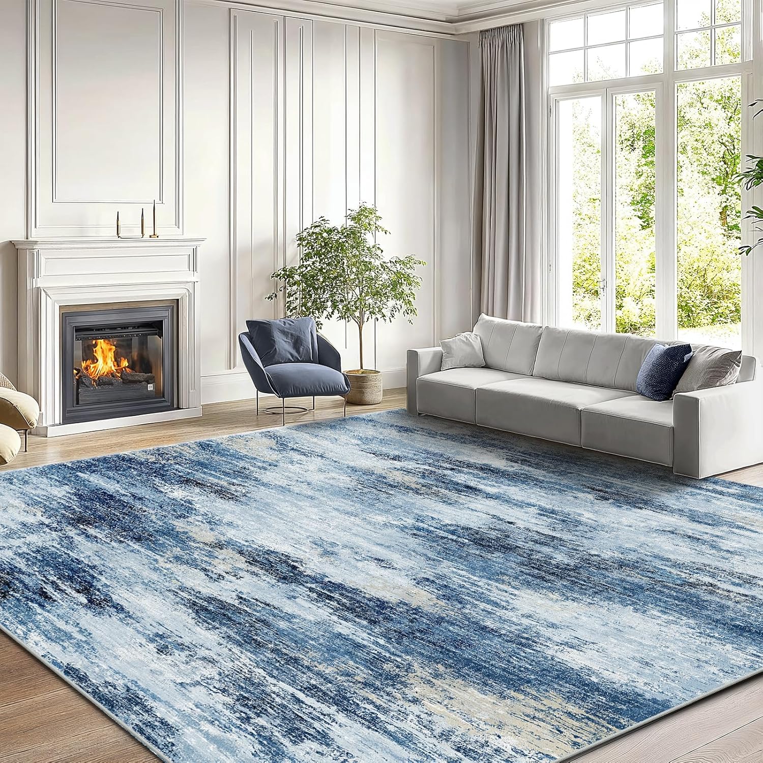 Modern Abstract 8x10 Area Rug with Non-Slip Backing for Home