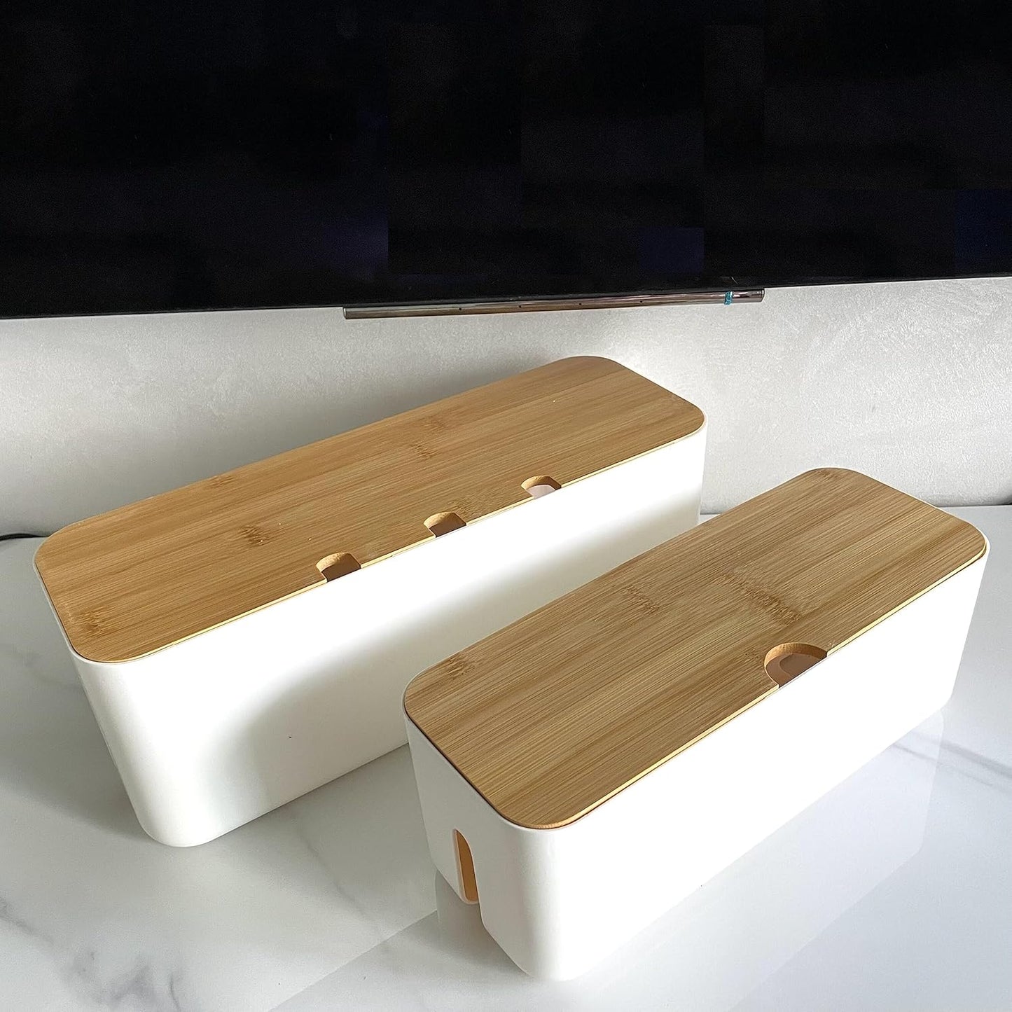 White Cord Organizer Box | Hide Power Cords | Set of 2