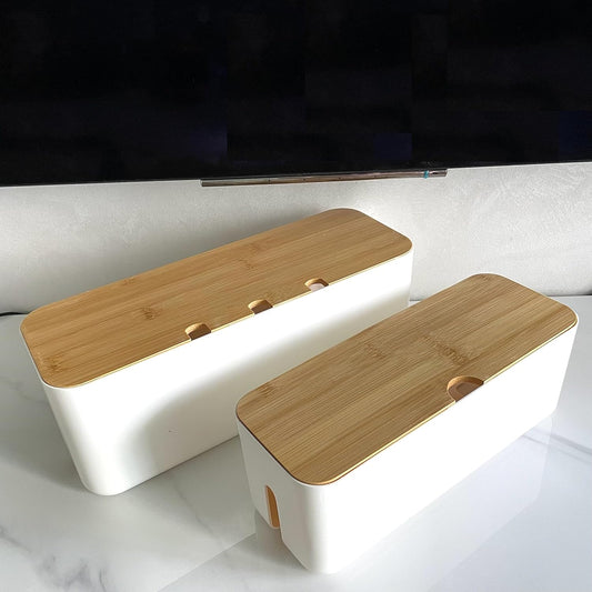 White Cord Organizer Box | Hide Power Cords | Set of 2