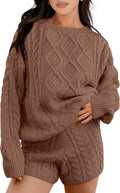 ANRABESS Women 2 Piece Cable Knit Sweater Shorts Set - Cozy Travel Fit