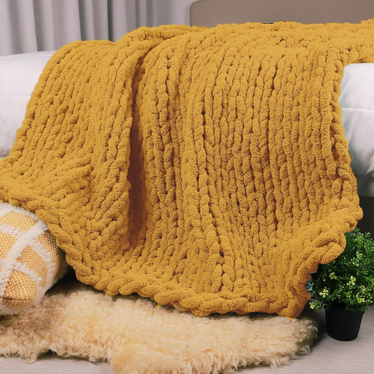 Chunky Knit Throw Blanket 50in X 60in for Cozy Autumn Evenings