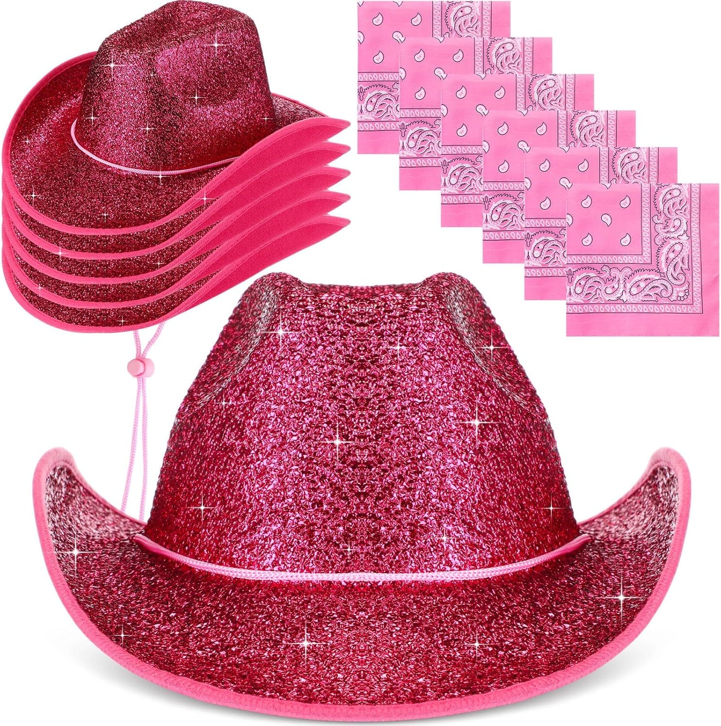 12 Pcs Sparkly Cowboy Hats and Bandanas for Western Parties