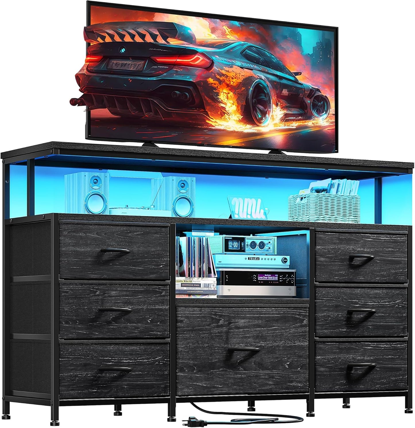 EnHomee Dresser TV Stand with LED Lights - Organize & Illuminate Your Bedroom!