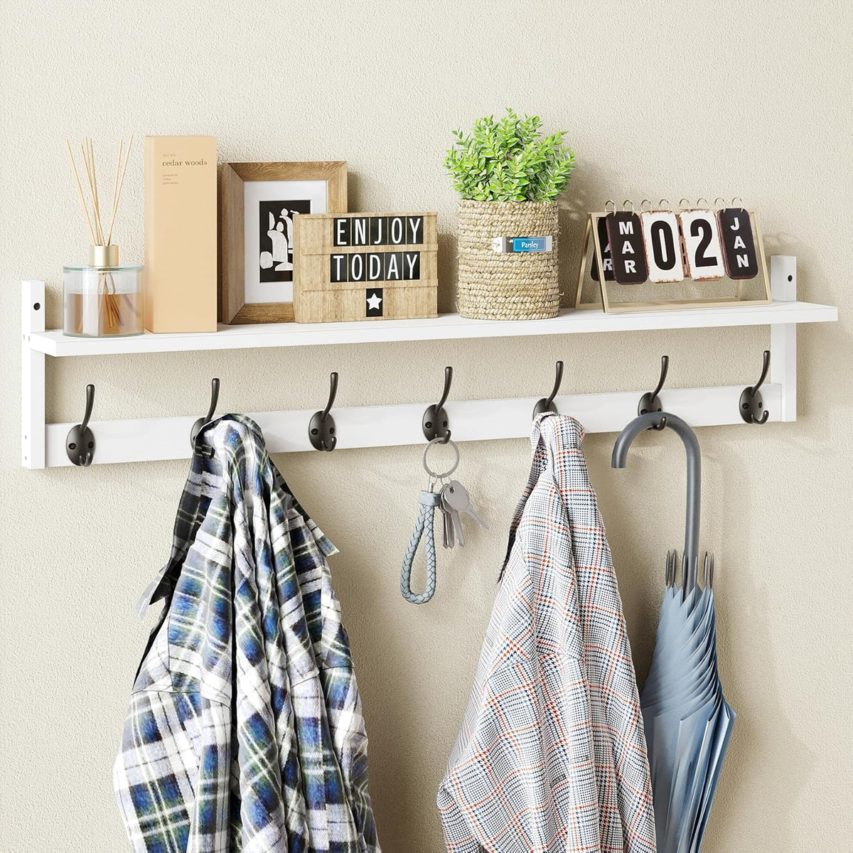 BAMEOS 35 in Wall Hooks with Shelf for Entryway and Home Use