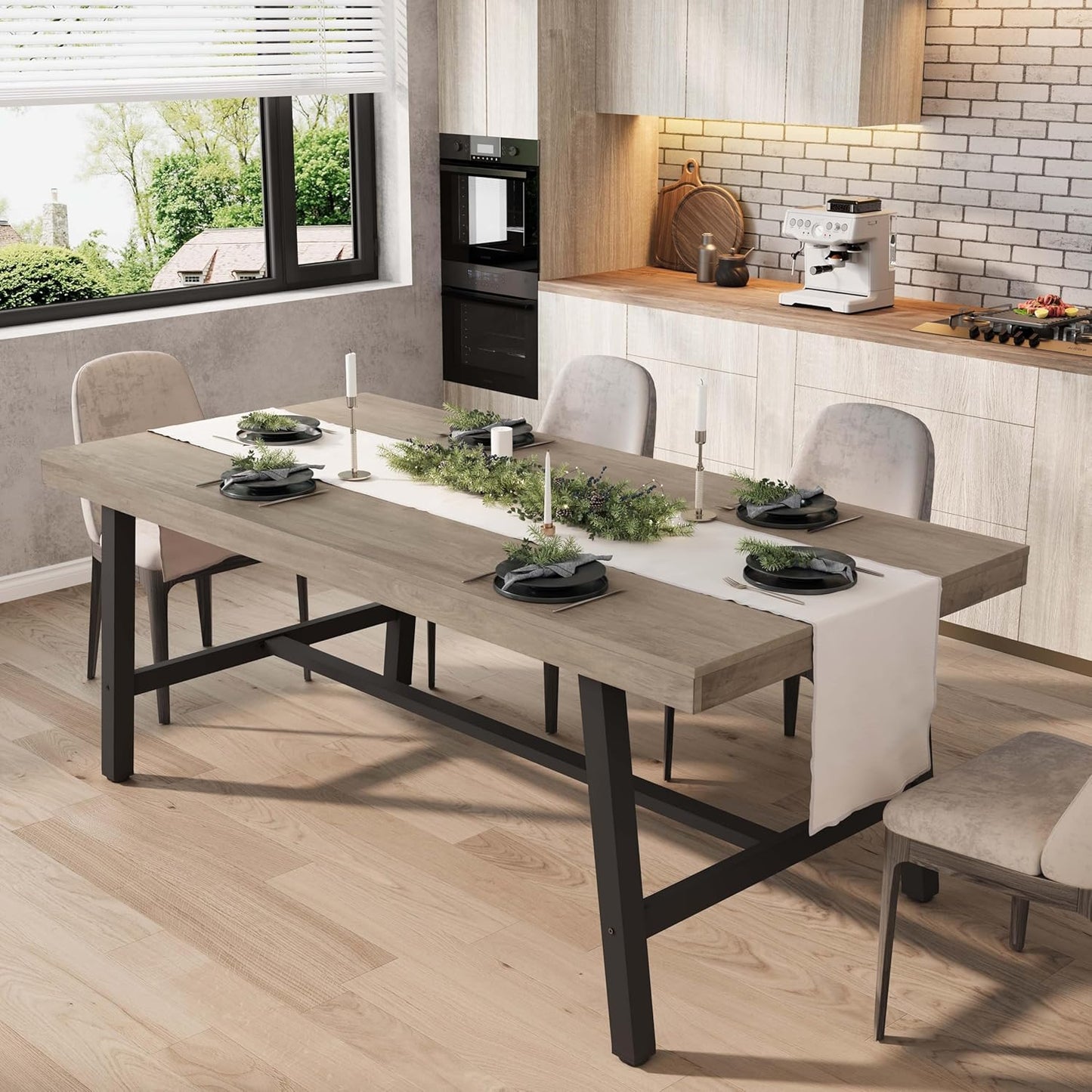 Industrial Dining Table for 6-8 People with Sturdy Metal Frame