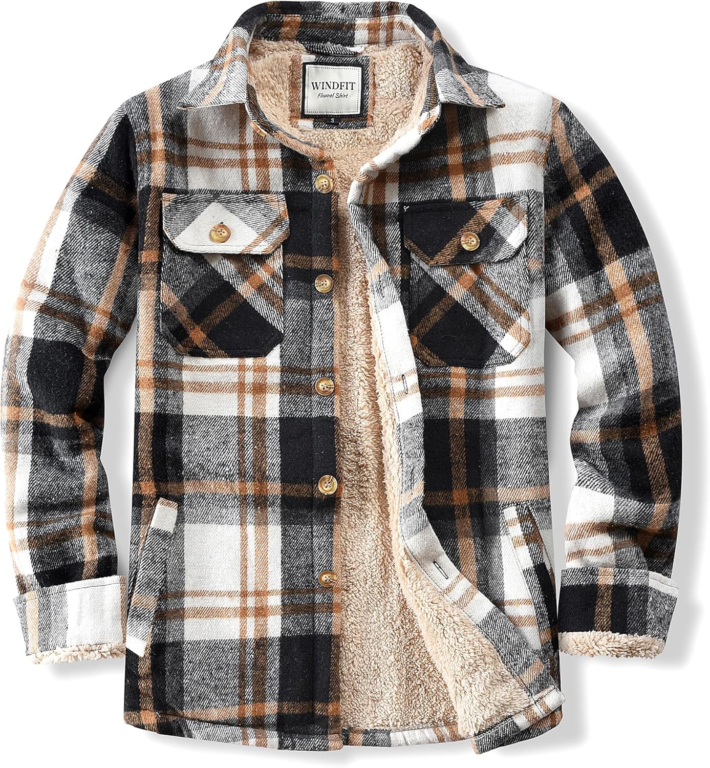 Men's Cotton Sherpa Lined Flannel Shirt Jacket for Outdoor Use