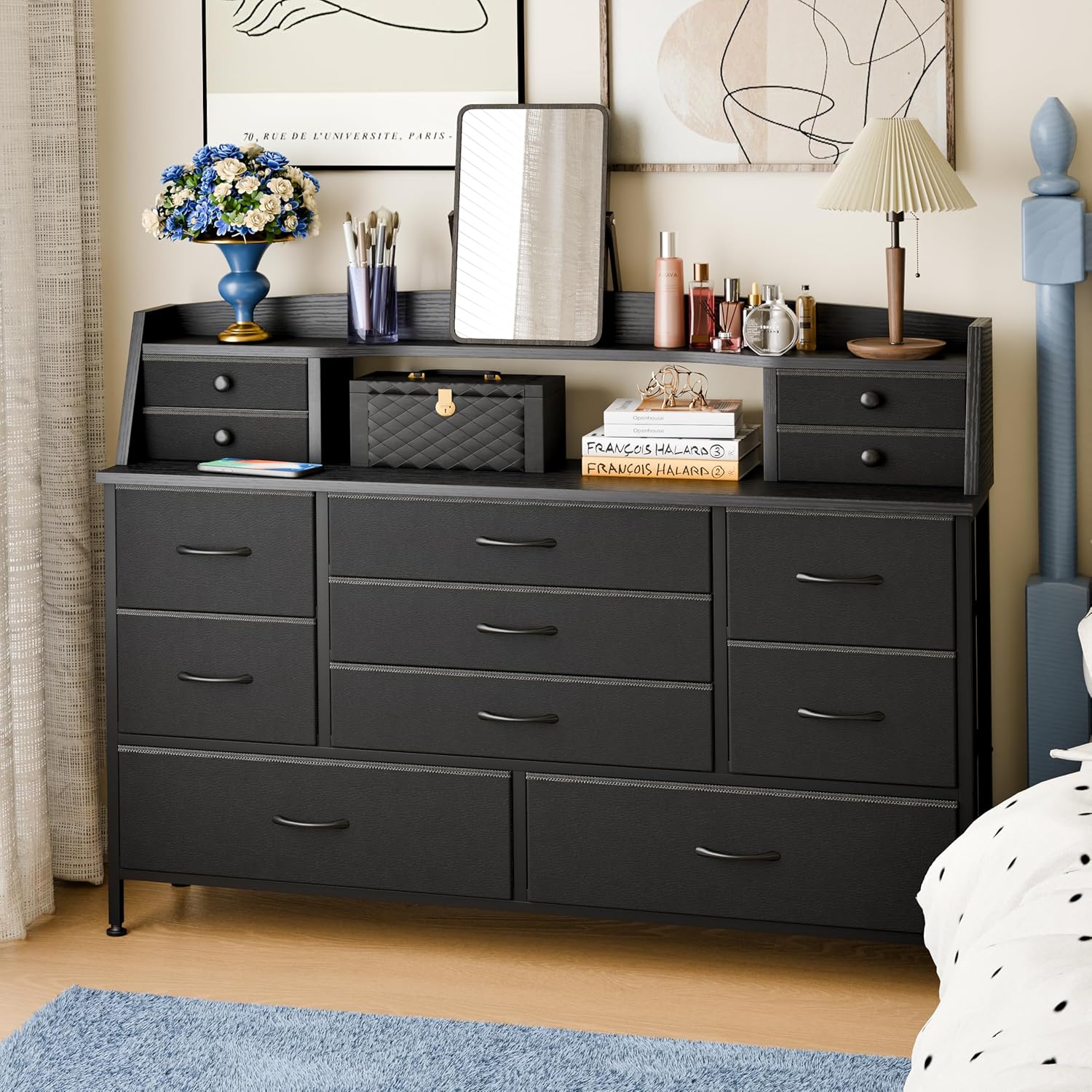 Fixwal Black Dresser with 13 Drawers for Stylish Storage