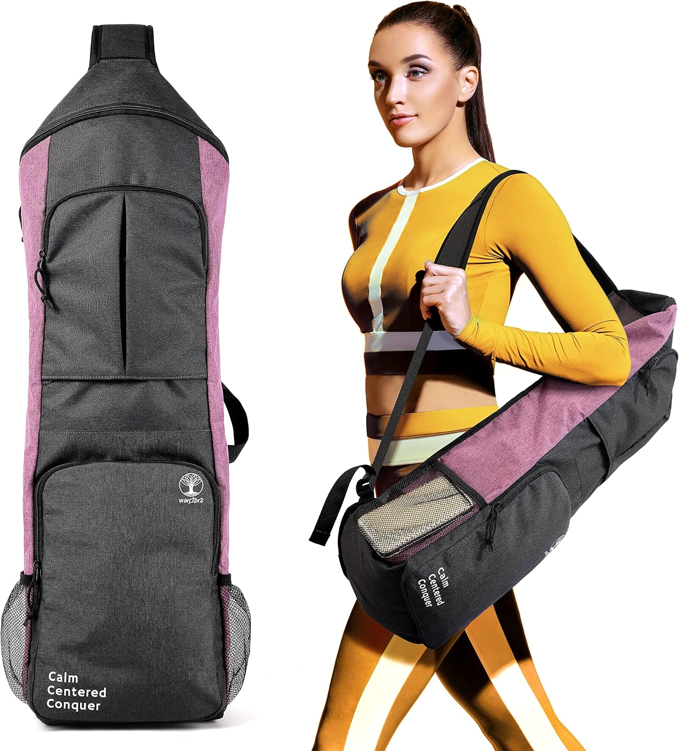 Yoga Mat Bag Carrier with Large Pockets & Water Bottle Holders