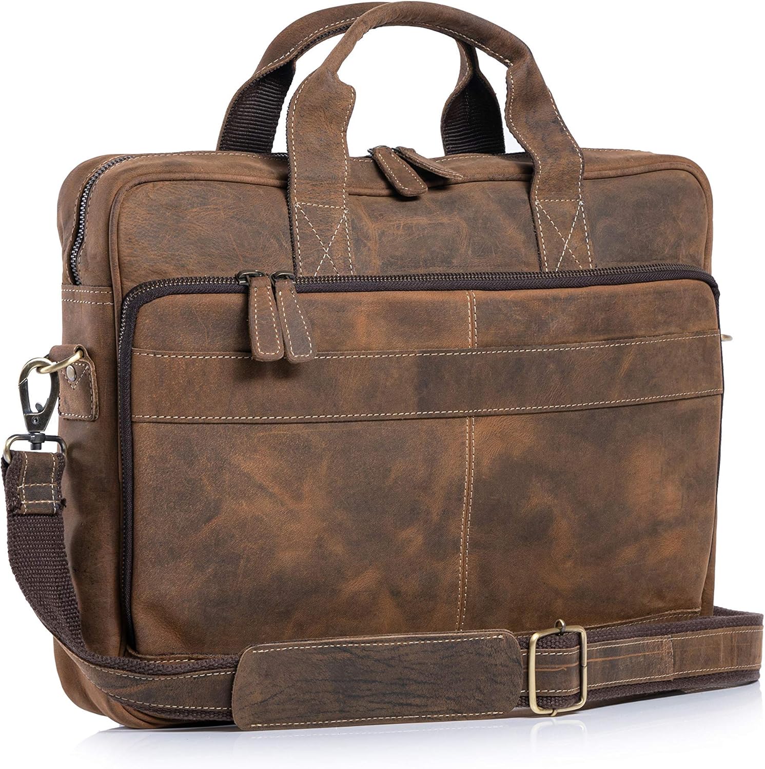 KomalC 16 Inch Leather Briefcase Messenger Bag for Office Use