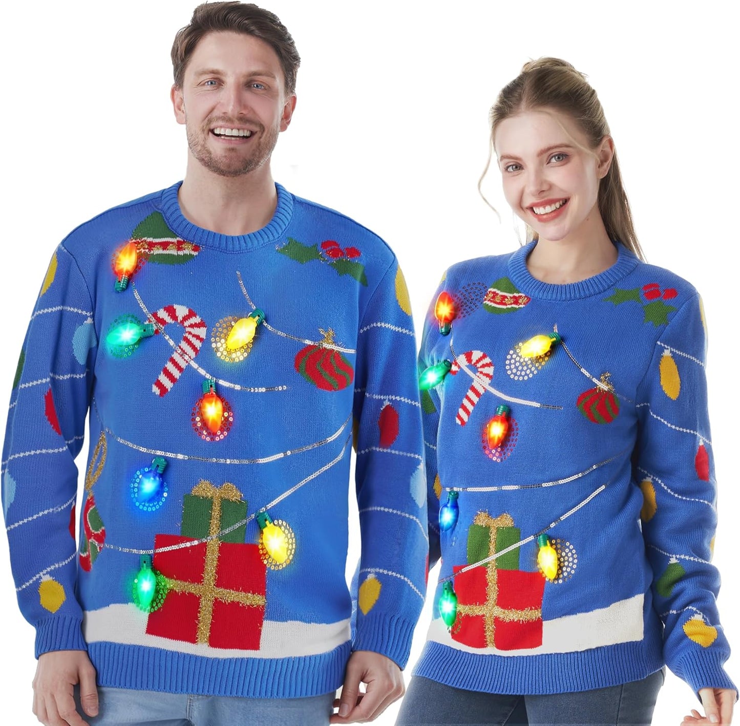 JOYIN Ugly Christmas Sweater for Couples with LED Lights