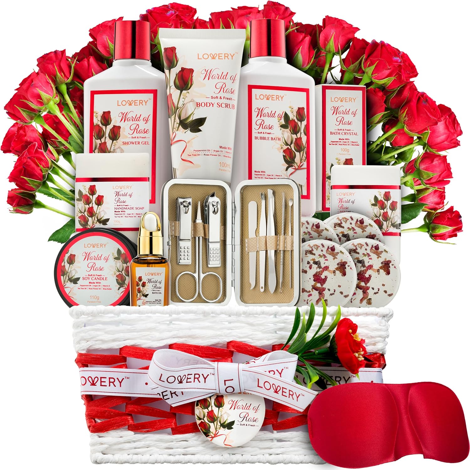 Red Rose Spa Gift Basket - 35 Piece Stress Relief Kit