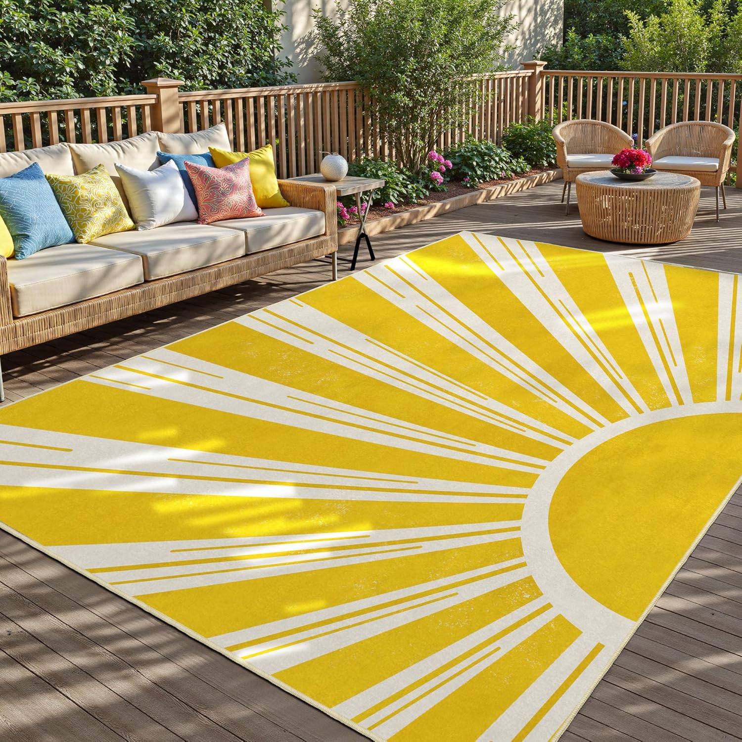 Boho Sun Washable Outdoor Indoor Area Rug for Living Spaces