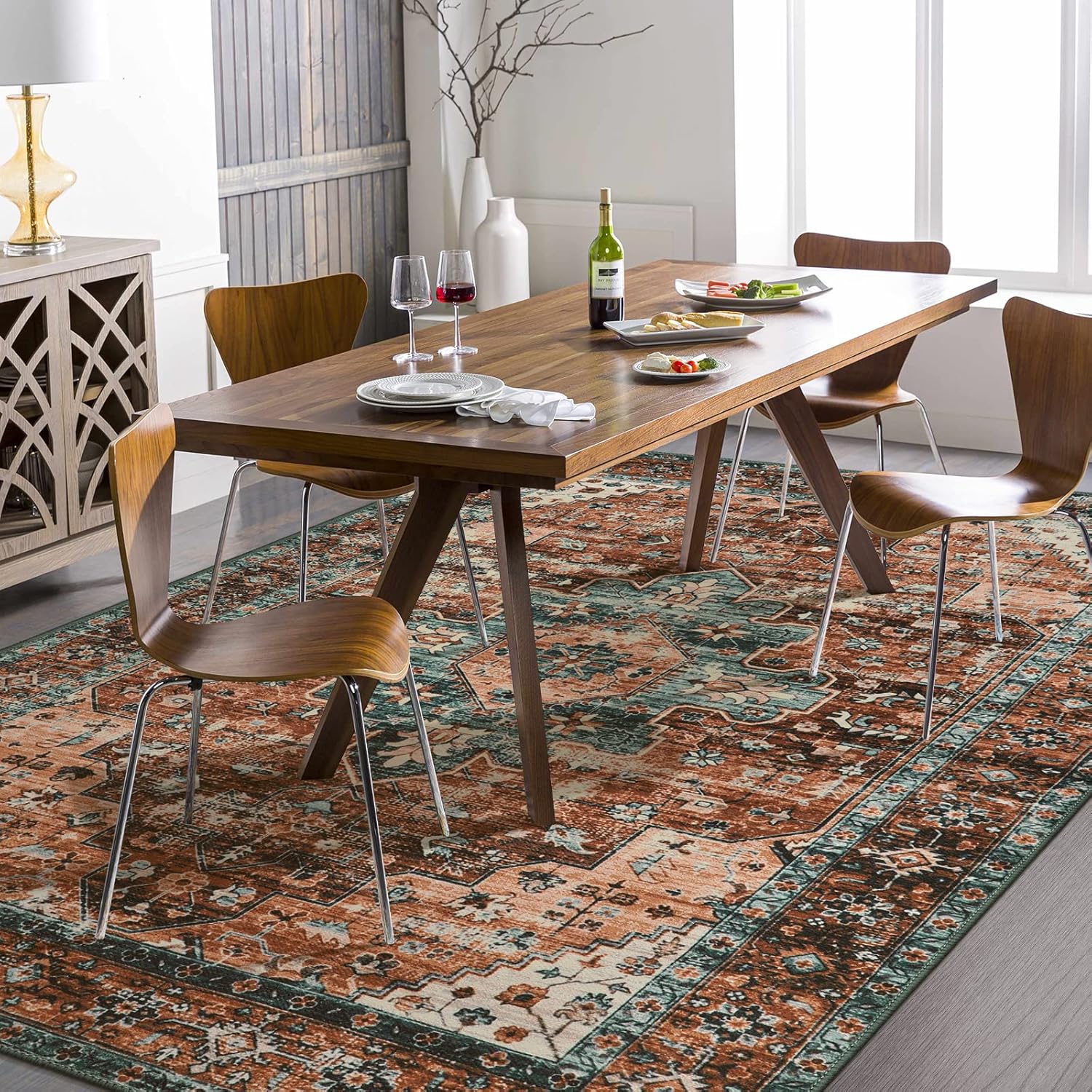 Moynesa 9x12 Ultra-Thin Vintage Medallion Area Rug for Home