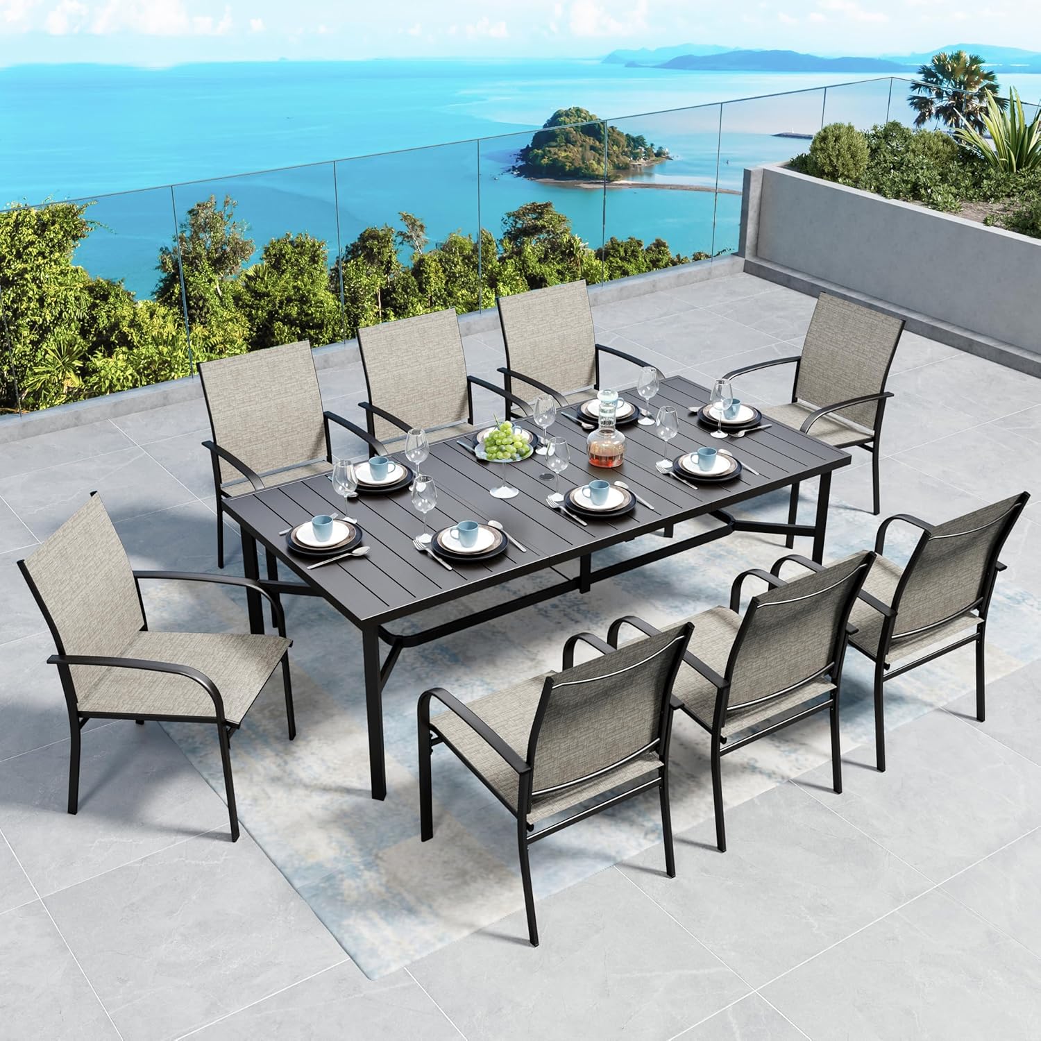 Patio Dining Set 9 PCS with 8 Chairs for Outdoor Gatherings