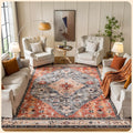 Istana Living Room Rug 10x14 - Machine Washable Red & Teal