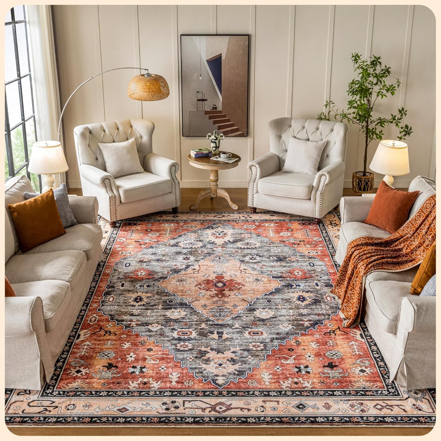 Istana Living Room Rug 10x14 - Stylish Red & Teal Area Rug