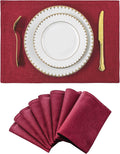 Red Linen Placemats Set of 8 - Heat Resistant Dark Red Burgundy