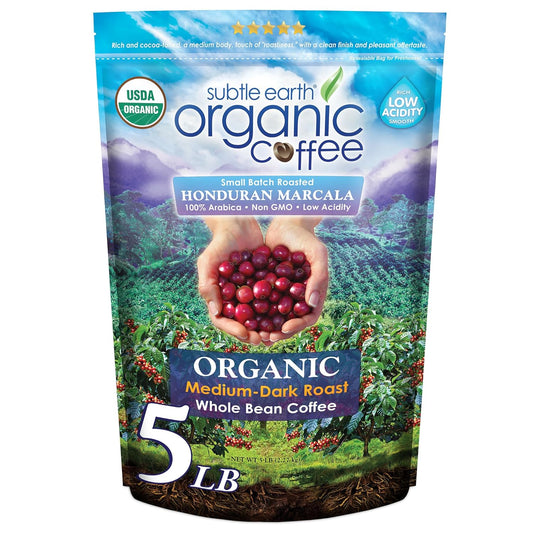 5LB Subtle Earth Organic Coffee - Medium Dark Roast Whole Bean