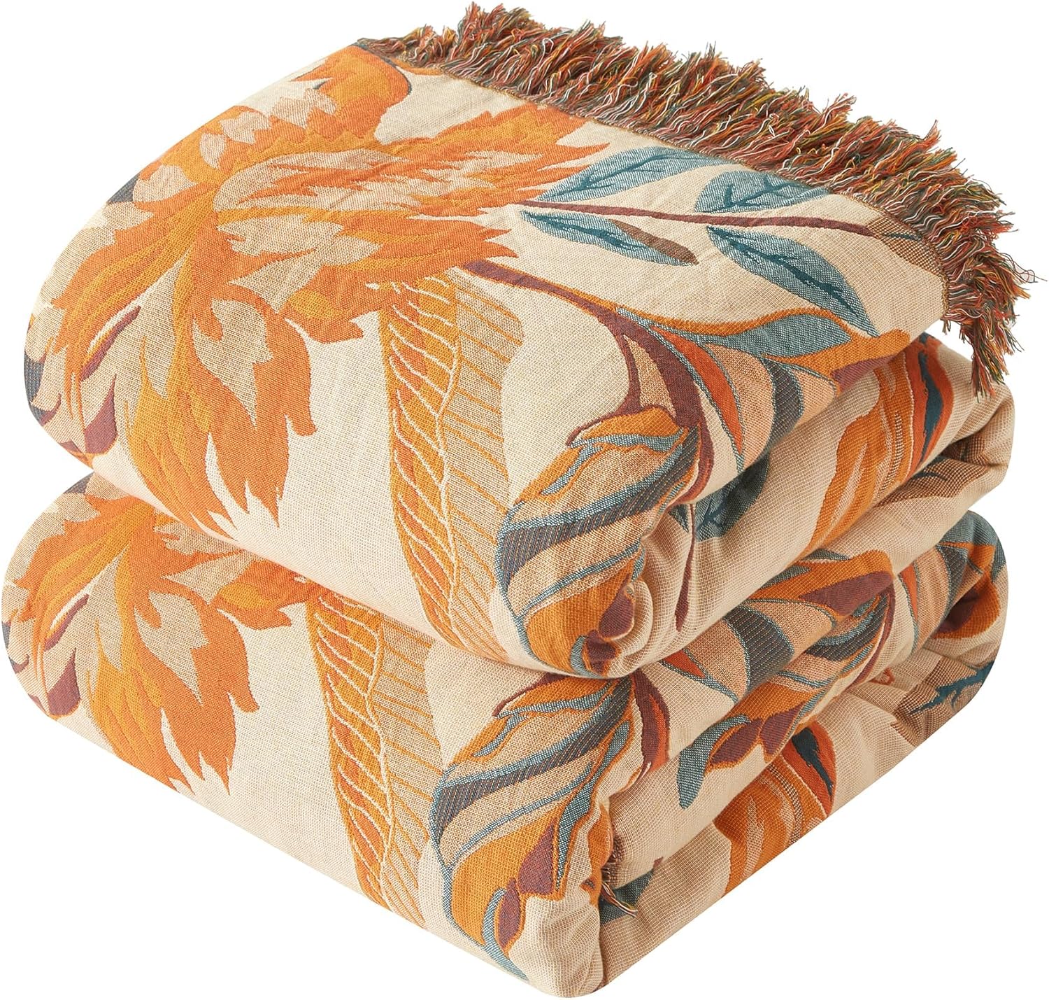 Boho Throw Blanket for Couch Sofa Bed, 100% Cotton Woven Quilt