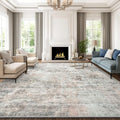 Abstract Rug 8x10 Neutral Modern Washable Area Rug - Non-Slip Low-Pile